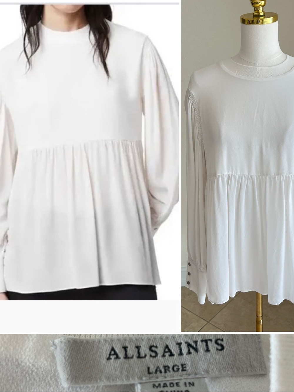 AllSaints White Peplum Long-Sleeve Tunic